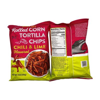 Trader Joe's Rolled Corn Tortilla Chips Chili Lime Flavored with Grafton Way Chip Clip (2 Pack)