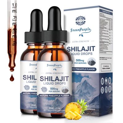 GREENPEOPLE Himalayan Shilajit Resin Liquid Drops - 16-in-1 Shilajit for Men Women wAshwagandha, Sea Moss 85 Trace Minerals, Fulvic Acid - Energy Wellness (1 fl oz, 2 Pack)