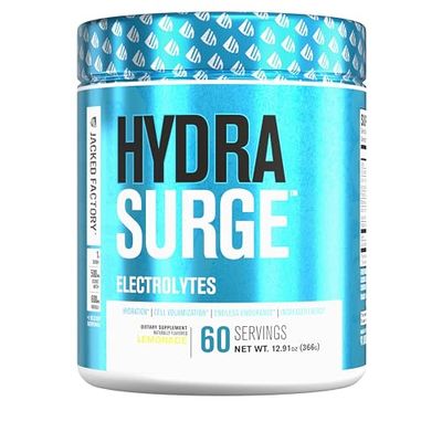 Jacked Factory HYDRASURGE Electrolyte Powder - Hydration Supplement wKey Minerals, Himalayan Sea Salt, Coconut Water - Keto Friendly, Naturally Sweetened - 60 Servings, Refreshing Lemonade
