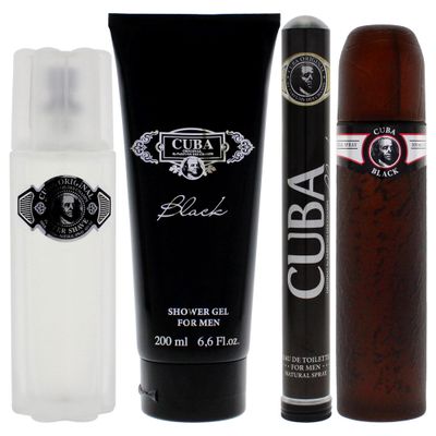 Cuba Cuba Black Men 4 Pc Gift Set 3.3oz EDT Spray, 1.7oz EDT Spray, 3.3oz After Shave, 6.7oz Shower Gel, (I0101683)