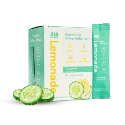 310 Lemonade - Water Enhancer Water Flavoring Packets with Alkalizing Minerals - Sugar-Free, Zero-Calorie Powder Drink Mix with Stevia Monk Fruit Extract - Cucumber Flavor - 30 Single-Serving