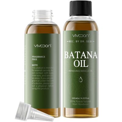Vivccon Batana Oil for Hai Growth, 100 Pure Natural Raw Batana Oil, Dr. Sebi Organic Oil from Honduras, Care for Hair Thickness Scalp Skin, 4.23 fl oz, 1 Bottle with 2 Caps