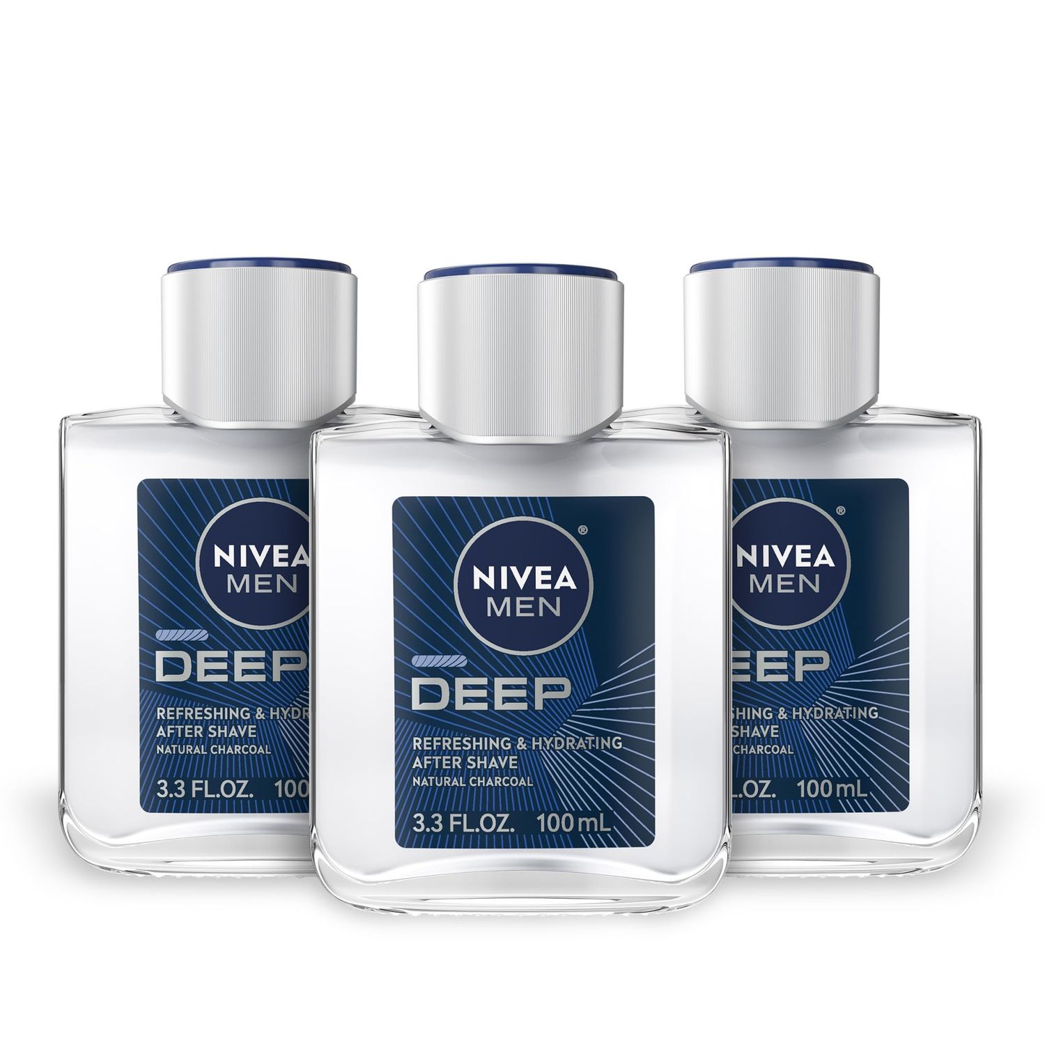 NIVEA MEN DEEP Refreshing and Hydrating After Shave with Natural Charcoal, Aftershave Lotion for Men Soothes Shave Irritation, Vanilla and Bourbon Scent, 3.3 Fl Oz Bottle, Pack of 3