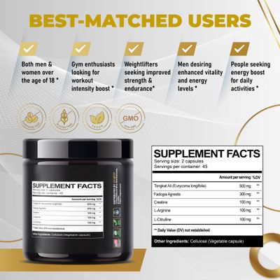 VEGATOT Fadogia Agrestis Tongkat Ali Ultra Herbal Supplement USA Made and Tested Potency Boosted with Creatine, L-Citrulline, L-Arginine - Promote Energy Performance