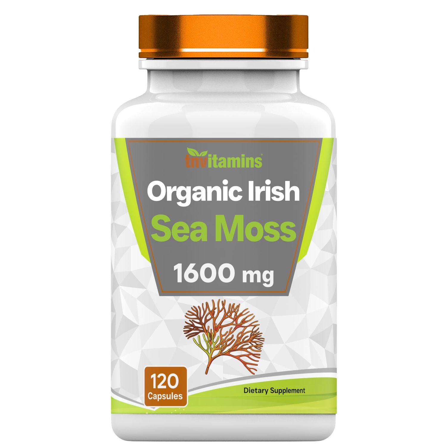 tnvitamins Organic Irish Sea Moss 1600mg - 120 Capsules Two Month Supplt Simply Organic Sea Moss Powder Capsules are Highly Potent, and Absorbable! Non-GMO Made in The USA!