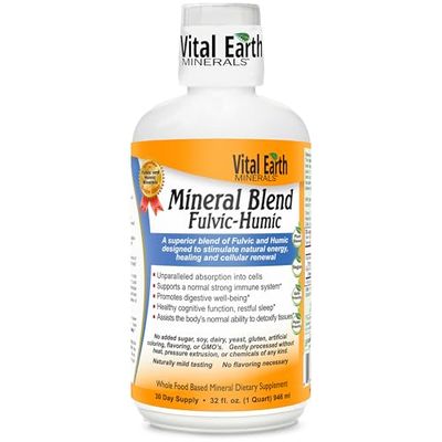 Vital Earth Minerals Fulvic Humic Mineral Blend Liquid - Fulvic Acid Supplement with 70 Trace Minerals, Electrolytes for Recovery, Balance Energy, 32 Oz 1 Oz Cup