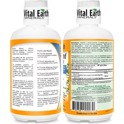 Vital Earth Minerals Fulvic Humic Mineral Blend Liquid - Fulvic Acid Supplement with 70 Trace Minerals, Electrolytes for Recovery, Balance Energy, 32 Oz 1 Oz Cup