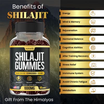 Shilajit Gummies - 3 in 1 with Sea Moss, Black Seed Oil, Ashwagandha - Natural Formula Shilajit Supplement 85 Trace Minerals, Pure Himalayan Shilajit Gold Gomitas De Shilajit, USA Made (60 Gummies)