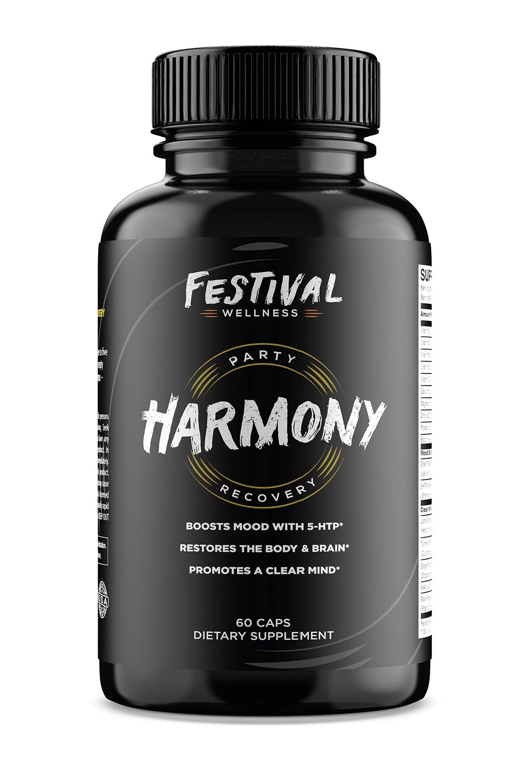 Harmony Festival Recovery Post-Festival, Rave, and Party Recovery Supplement 5-HTP Mood Boost, Replenishes B-Vitamins Electrolytes, Promotes a Clear Mind