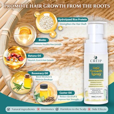 Natural Hair Growth Oil Spray Batana Rosemary Serum Biotin Caffeine Scalp Care Treatment - Thinning Hair Regrowth Thickening for Women Men 2 FL OZ