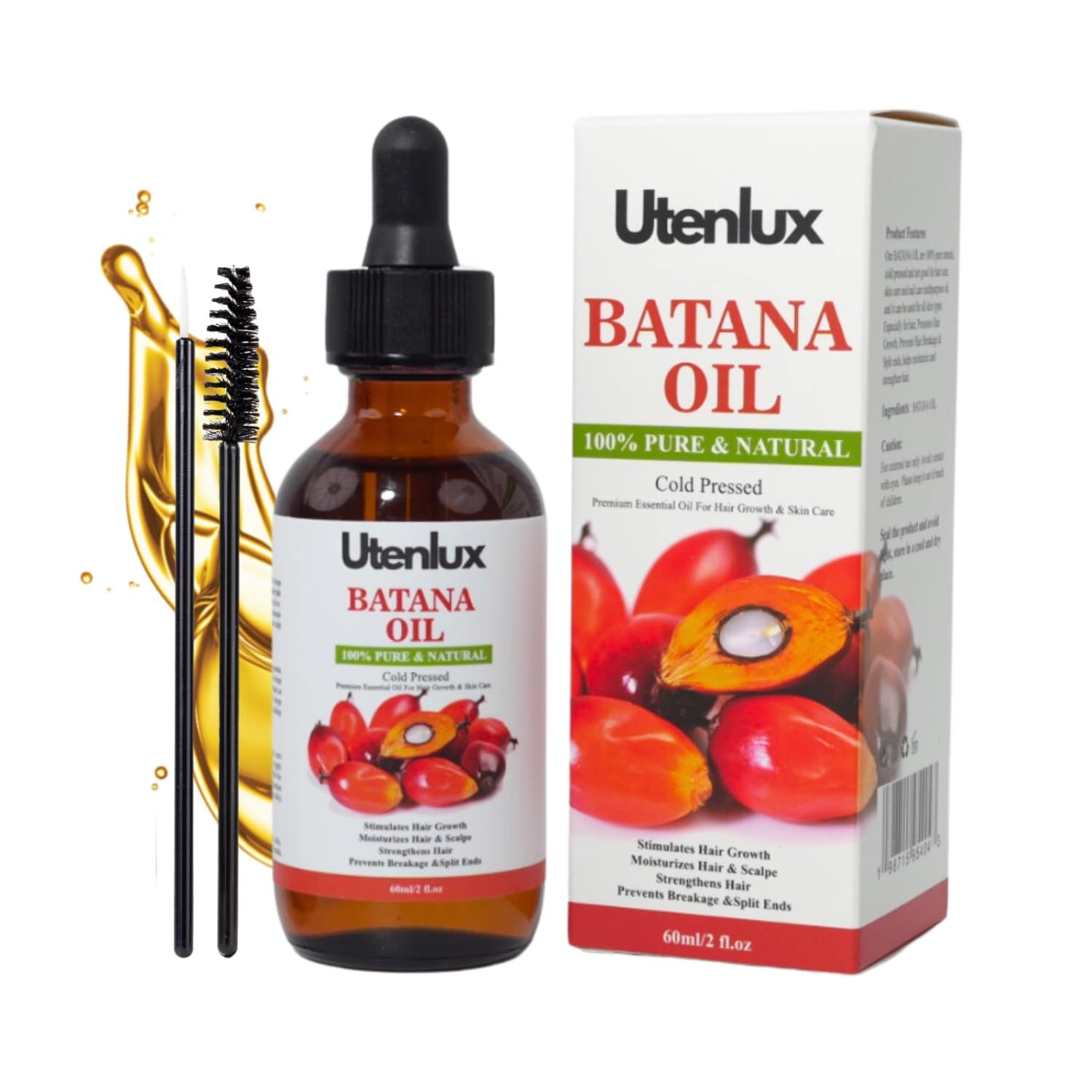 Utenlux 100 Pure Botana Oil Hair Growth, Dr. Sebi Organic Ojon Oil for Hair Growth, Cold Pressed, Sourced from Honduras, 2 oz