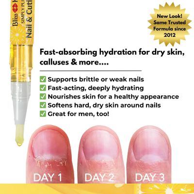 Bliss Kiss 1 Crisp Fragrance Nail Oil Cuticle Pen wVitamin E JojobaNail Strengthener Nail Growth Serum for Brittle Peeling Breaking Thin Nails