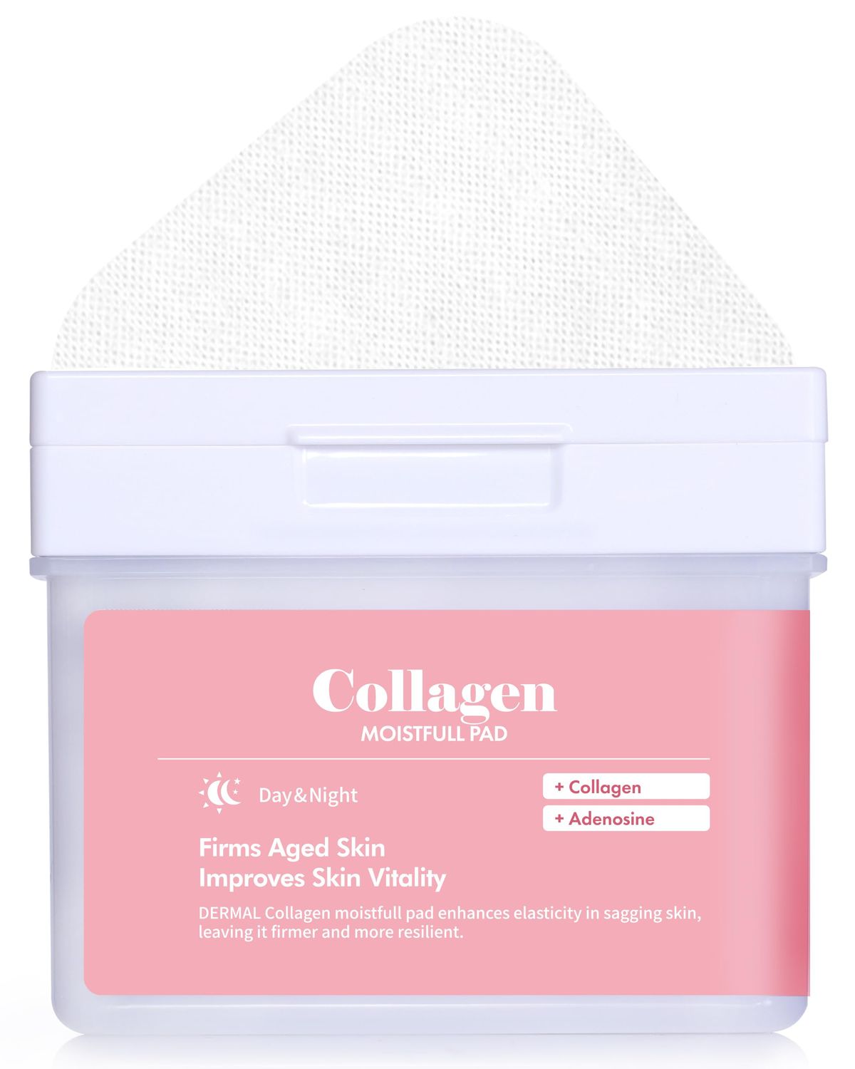 DERMAL Collagen Moistfull Pad - Korean Toner Pad for Elasticity Wrinkle Improvement with Peptides - Vegan Tencel Square Pads - High Capacity, 120 Sheets