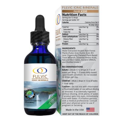 Optimally Organic Water Extracted Fulvic Ionic Minerals X200 - Patented BioActive Fulvic Acid, Humic Acid, Trace Minerals, Electrolytes Essential Amino Acids - 5 Month Supply