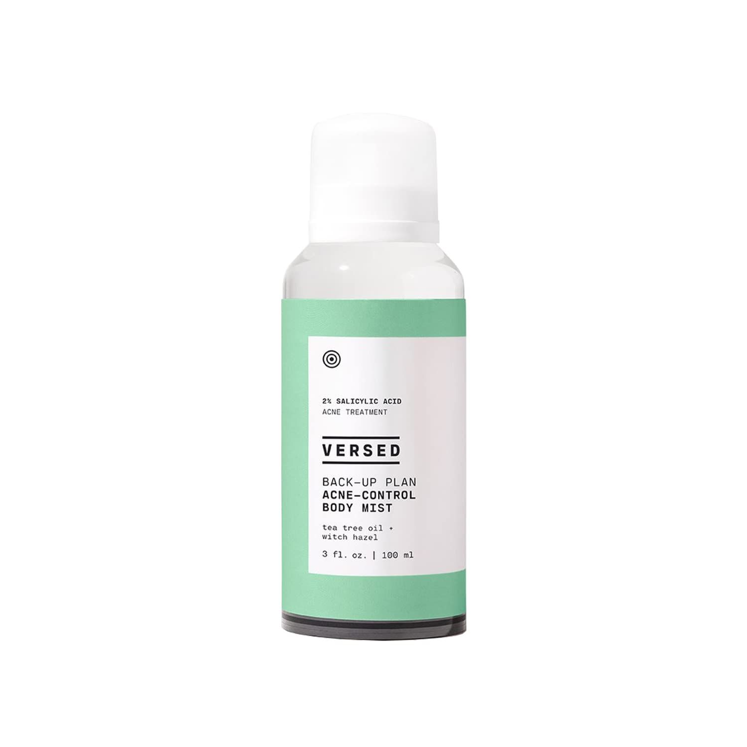Versed Back-Up Acne Control Body Mist - All Over Blemish Spot Treatment Salicylic Acid Spray with Tea Tree Oil Witch Hazel - Oil Control Redness Relief Acne Spray for Back Body - Vegan (3 oz)