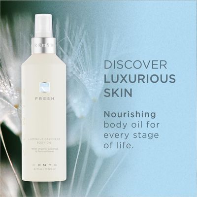 Zents Luminous Cashmere Body Oil (Fresh Fragrance) Moisturizing Body Oil with Vitamin E Organic Coconut Oil Softens Smooths Skin 8 fl oz