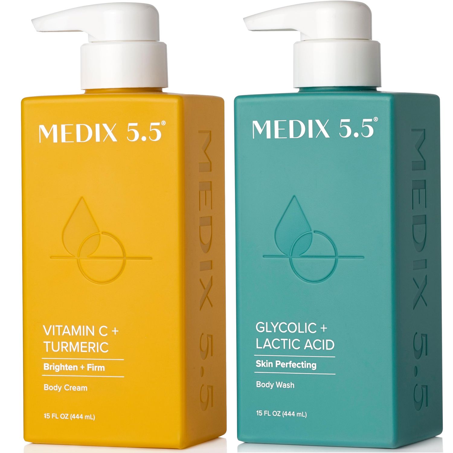Medix 5.5 Exfoliating AHA Glycolic Acid Face Body Wash Cleanser Vitamin C Moisturizing Body Cream Lotion Skin Care 2PC Set Alpha Hydroxy Acid Lactic Acid Foaming Face Wash, 2-PC