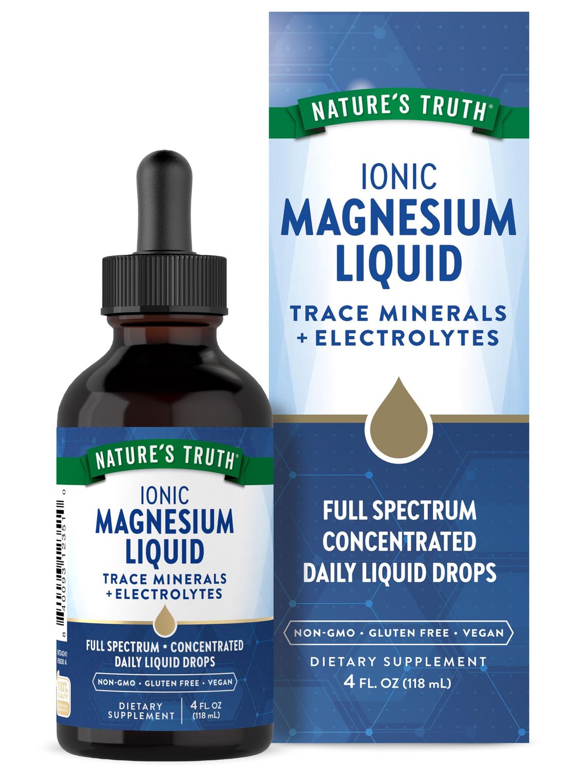 Nature&#39;s Truth Ionic Magnesium Liquid Drops 200mg 4 Fluid Ounces with Electrolytes Trace Minerals Vegan, Non-GMO Gluten Free Supplement