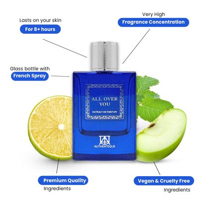 AUTHENTEQUE All Over You Perfume for Men, Bold Fresh Mint, Green Apple Zesty Lemon - Cologne for Men - 2.7oz (80ml), Long-Lasting Daily Wear Fragrance, Cruelty-Free