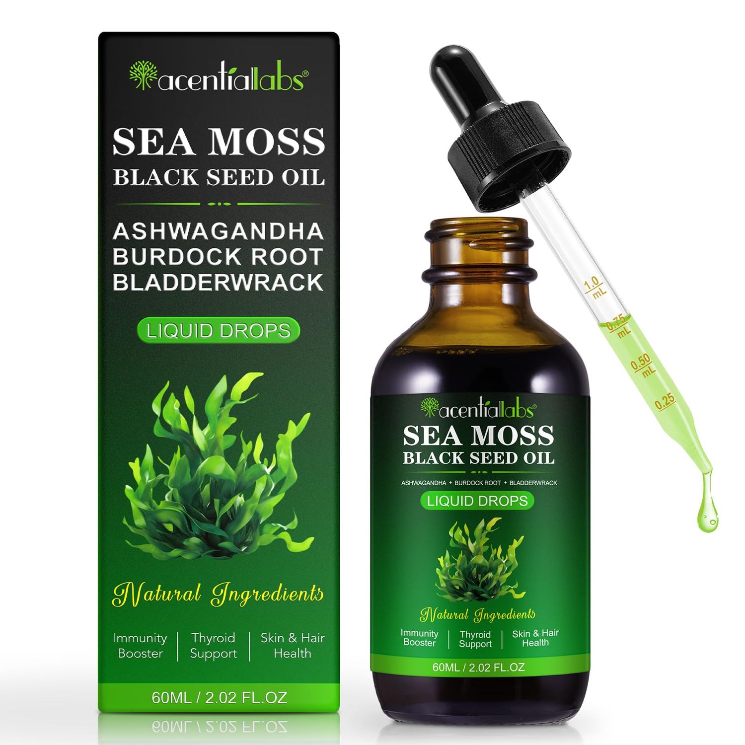 AFITMOE Sea Moss Liquid Drops - Irish Sea Moss with Burdock Root, Black Cumin, Bladderwrack, Ashwagandha - Essential Minerals Seamoss Supplement for Immune, Joint, Digestion, Aging Support