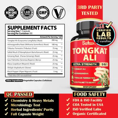 Satoomi 9in1 Tongkat Ali Root Extract - Ashwagandha, Tribulus Terrestris - 90 Capsules for 3 Months - Support Strength, Energy Healthy Immune