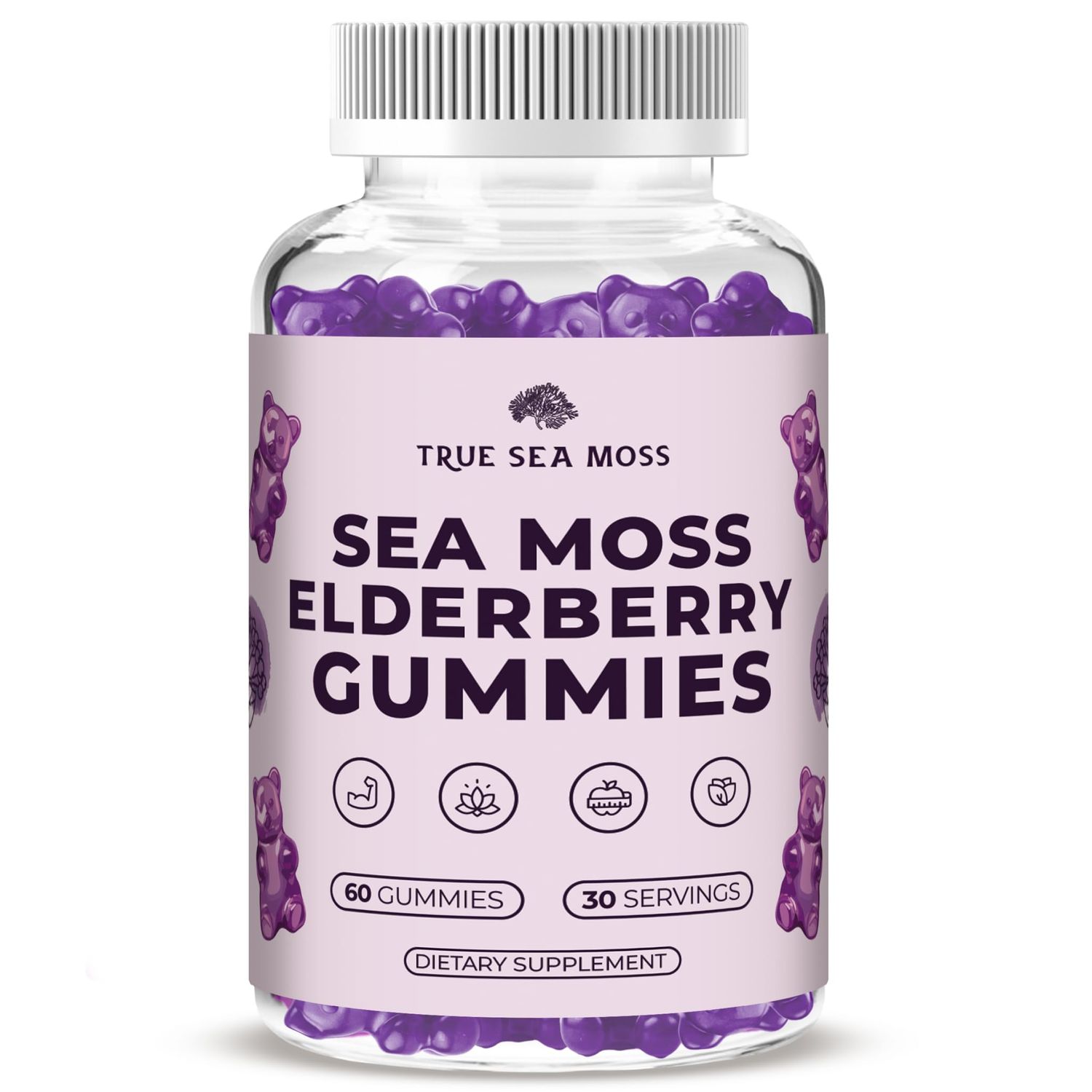 TrueSeaMoss Sea Moss Gummies with Elderberry, Burdock Root and Bladderwrack for Kids and Adults 60pcs