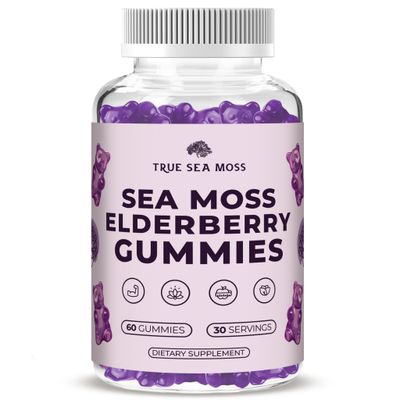 TrueSeaMoss Sea Moss Gummies with Elderberry, Burdock Root and Bladderwrack for Kids and Adults 60pcs