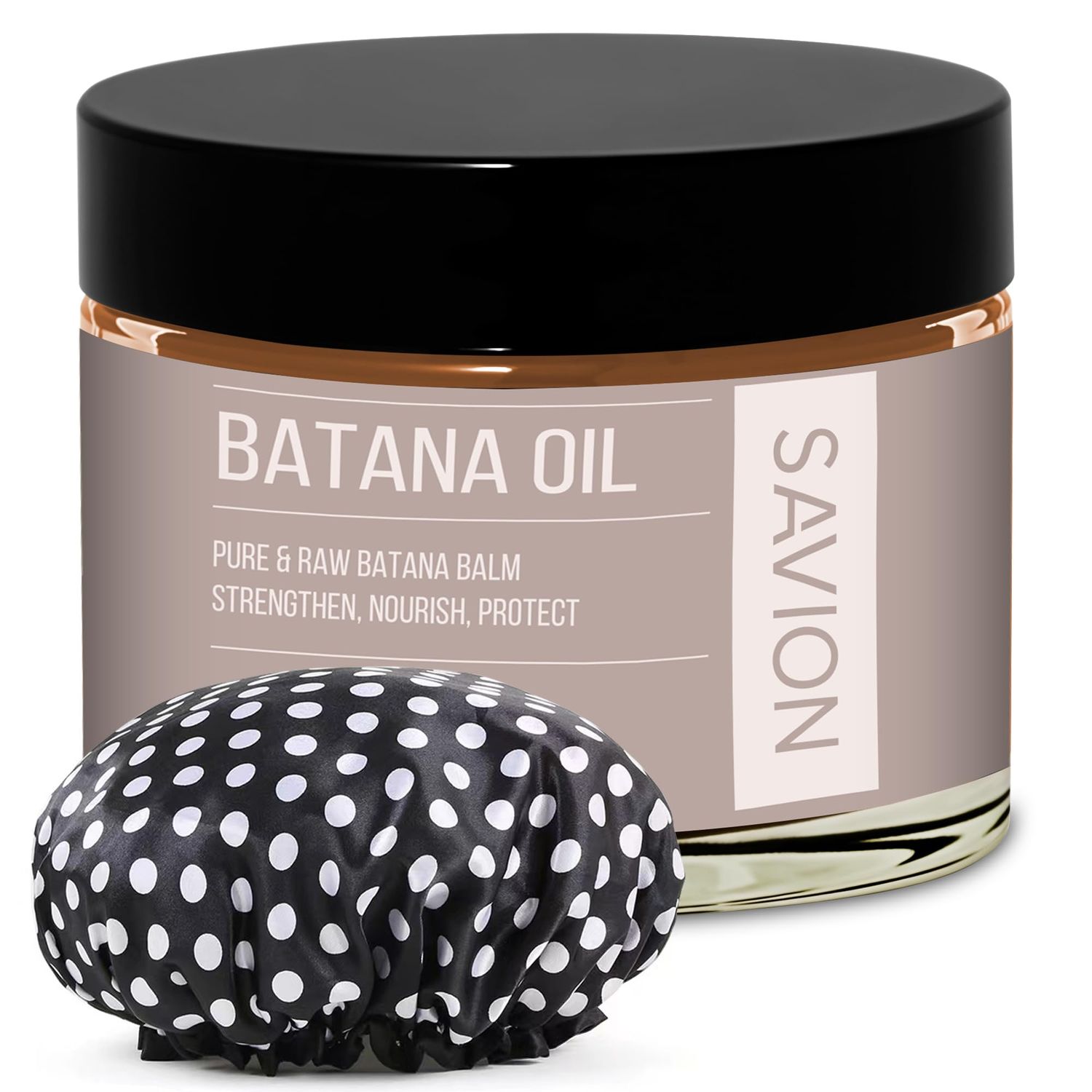 SAVION Raw Batana Oil for Hair Growth - 100 Natural Pure Batana Balm Hair Treatment for Soft, Shiny and Fuller Strands - Includes a Shower Cap, 4 Fl Oz, 120 ML
