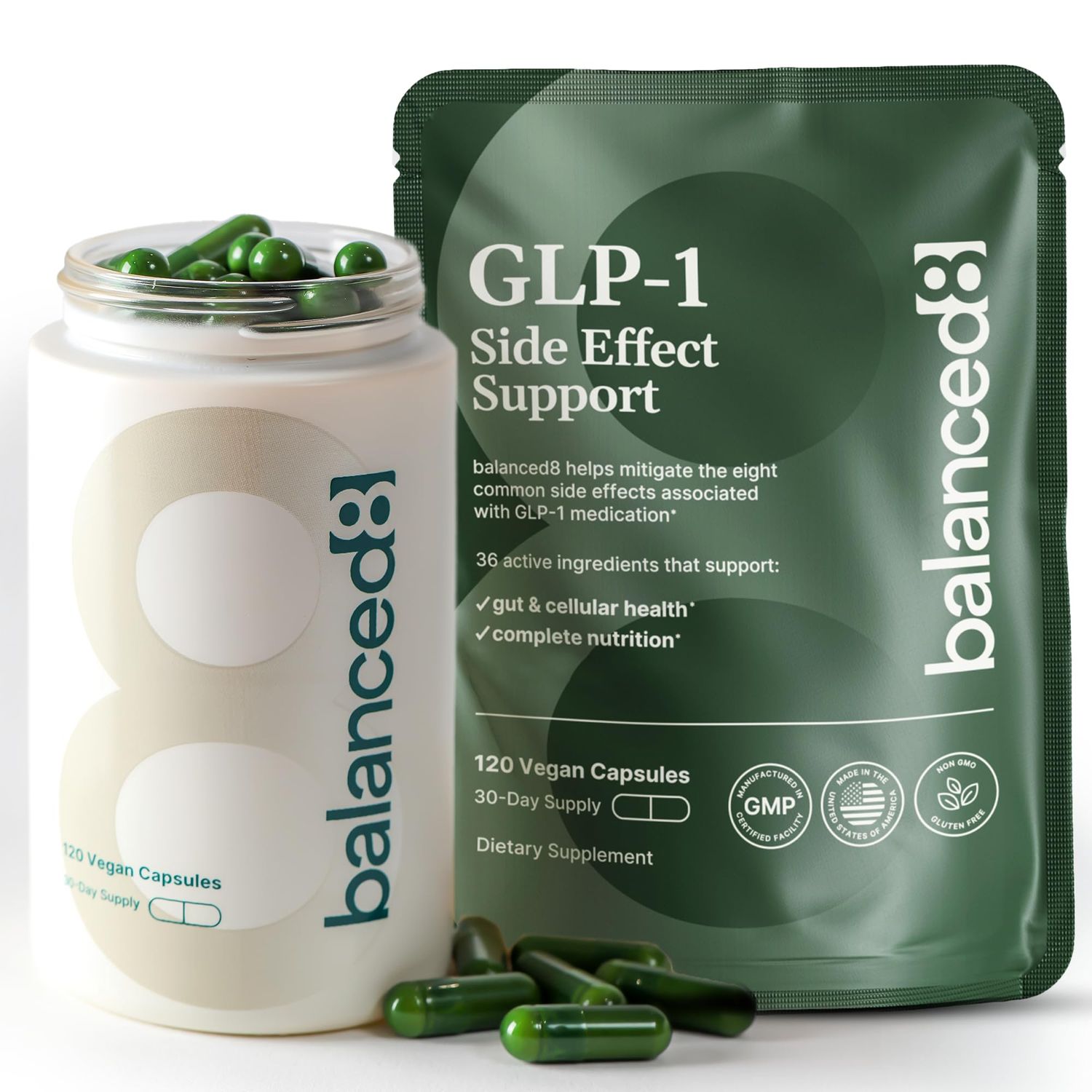 balanced8 GLP-1 Probiotic - GLP1 Side Effect Support Supplement for Semaglutide Tirzepatide Users, 36 Key Ingredients, Supports Digestive Comfort, Enhances Gut Health, Made in USA, 120 Capsules
