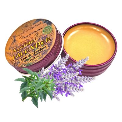 Kashmir LAVENDER Perfume - Eau de Parfum - Solid Balm - Natural Essential Oils Aromatherapy Fragrance- (Lavandula Angustifolia, Hyacinth, Violets, Heliotrope, Labdanum) Travel Size, Party Gifts -0.5oz