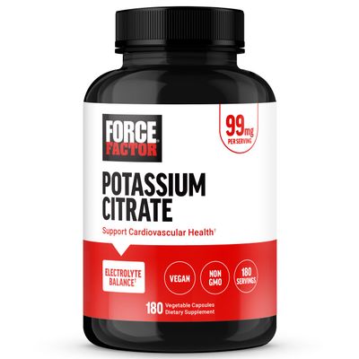 Force Factor Potassium Citrate, Potassium Capsules to Support Cardiovascular Health, Promote Electrolyte Balance, and Boost Hydration, Ideal for Athletes, 180 Vegetable Capsules