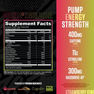 Ryse Godzilla Pre Workout Powder - Noel Deyzel Signature - Strawberry Kiwi - 400mg Caffeine, High Stim Energy Supplement with Citrulline Beta Alanine - Pump, Focus Endurance - 40 Servings
