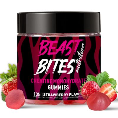 BEAST BITES Nutrition Creatine Monohydrate Gummies for Men Women - 5g of Creatine Monohydrate per Serving - Sugar Free,Vegan, Strawberry Flavor, 135 Count (45 Servings)