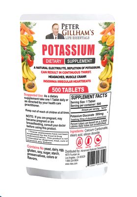 Peter Gillhams Life Essentials Potassium Gluconate tablets 595mg, 500 Tablets, Support Electrolyte Balance, Made in USA (Package May Vary)