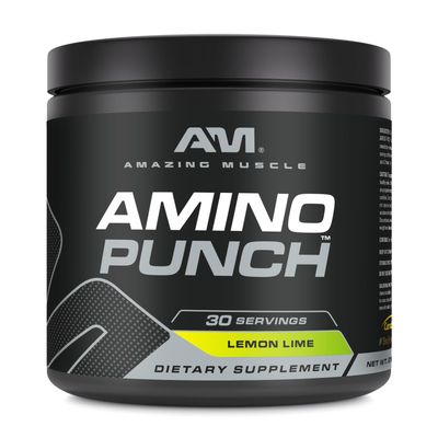 Amazing Muscle Amino Punch Hydration Electrolyte Blend 30 Servings Amino Acid Supplement for Men Women Contains Beta Alanine, L- Arginine, Caffeine, Bioperine Lemon Lime Flavor
