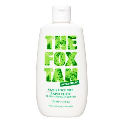 The Fox Tan Fragrance-Free Rapid Tanning Elixir, Tanning Accelerator Lotion For Darker Faster Tans, Flawless Tans, Vegan Cruelty-Free, 120mL