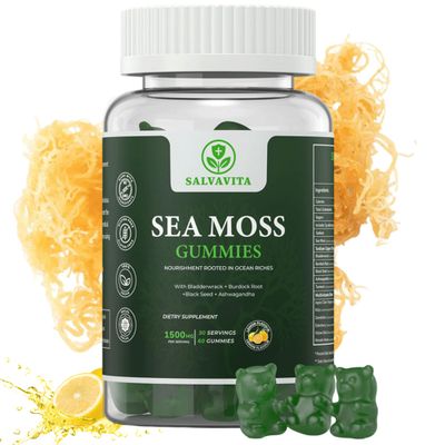 SALVAVITA Sea Moss Gummies - Powerful 1500mg Serving Infused with Bladderwrack, Burdock Root, Black Seed Ashwagandha Organic Sea Moss Lemon Flavor - 60 Gummies