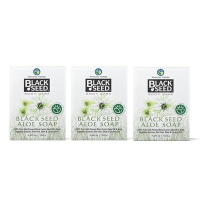 Amazing Herbs Black Seed Soap - 100 Pure Cold-Pressed Black Cumin Seed Oil, All Natural, Free of Colors, Dyes, Fragrances - Black Seed Aleo Vera Soap, 4.25 Oz (Pack of 3)