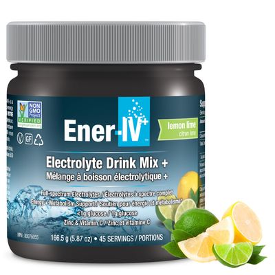 Ener-IV Electrolyte Hydration Energy Drink Mix Potassium Zinc Vitamin C Electrolytes Powder - Muscle Recovery Immunity Sports Drinks for Women Men, Low Sugar Non-GMO - Lemon Lime - 45 Servings