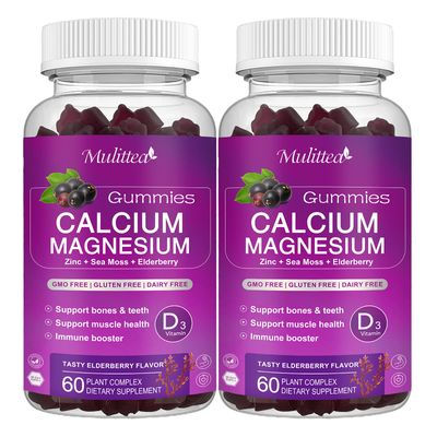 Calcium Magnesium Zinc Gummies with High Absorption Magnesium Glycinate 200mg, Potassium -Plant Calcium Supplement w D3 Sea Moss for Bone, Muscles, Calm Mood Sleep Support- Kids adults (2 Pack)