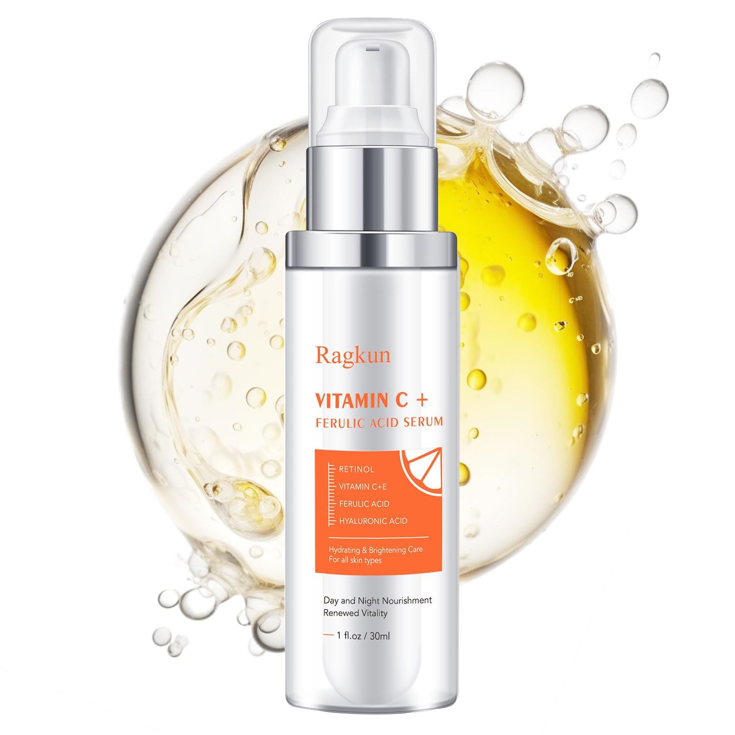 Ragkun Vitamin C Brightening Serum for Face, CE Ferulic Acid, Super Vitamin C for Women Men, Hyaluronic Acid for face, Dark Spot Remover for Face Lifting, Firming Anti Aging Wrinkle -1 Fl Oz.
