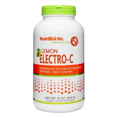 NutriBiotic - Lemon Electro-C, Vitamin C Electrolyte Powder, 16 OZ 850 Mg Vitamin C Per Serving Effervescent Electrolyte Recharge Buffered Highly Soluble Free of Calories, Gluten Non-GMO