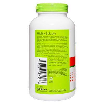 NutriBiotic - Lemon Electro-C, Vitamin C Electrolyte Powder, 16 OZ 850 Mg Vitamin C Per Serving Effervescent Electrolyte Recharge Buffered Highly Soluble Free of Calories, Gluten Non-GMO