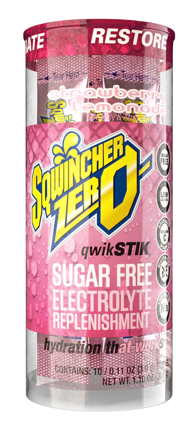 Sqwincher Zero Qwik Stik, Sugar Free, Low Calorie, Low Sodium Electrolyte Replacement Powder Hydration Drink Mix, Strawberry Lemonade, 0.11 oz Packet (Pack of 200)
