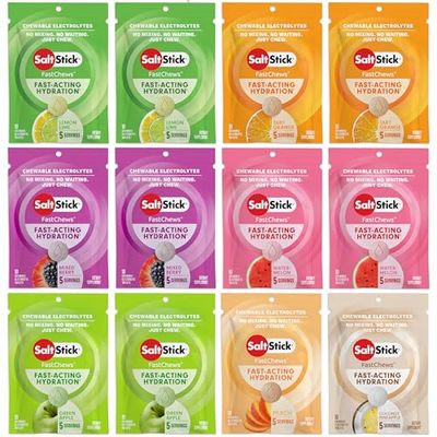 SaltStick Chewable Electrolyte Tablets - 120 Count Variety Pack - Electrolyte Chews, Salt Chews for Runners, Sports Nutrition Hydration - 12 Packets of 10 Tablets Each