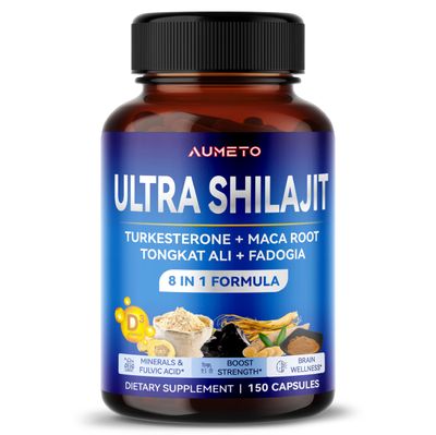 AUMETO Himalayan Shilajit Supplement - Enhanced Formula with Turkesterone, Maca Root, Tongkat Ali, Fadogia - Rich in Trace Minerals Fulvic Acid for Male Vitality