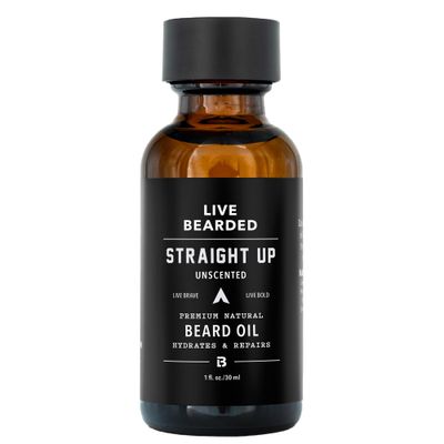 Live Bearded Beard Oil, 1 fl oz - Premium All-Natural Jojoba - Made in the USA - Hair and Skin Care for Men with Dry, Flaky Patches Straight Up Unscented - Fragrance-Free