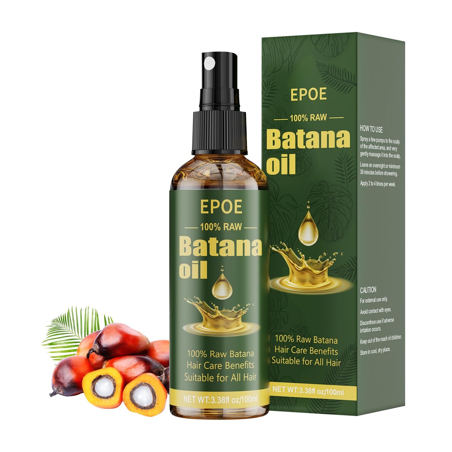 Raw Batana Oil for Hair Growth, 100 Pure and Organic Batana Oil from Honduras, Dr. Sebi Hair Growth Oil Spray, Stimulate Hair Growth, Prevent Hair Loss, Eliminates Split Ends, 3.38FL OZ