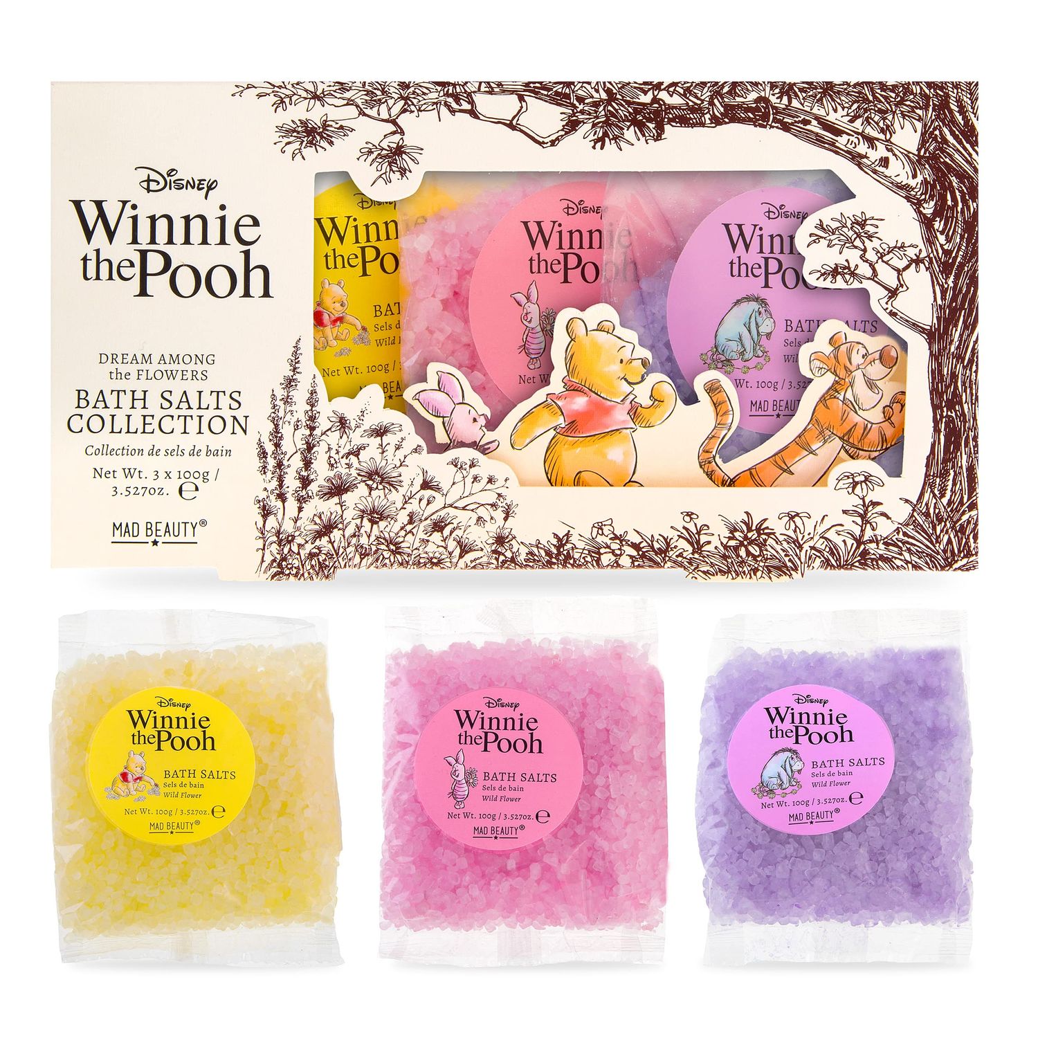 Mad Beauty Disney Winnie The Pooh Bath Salts Collection 3 Wildflower Fragranced Parsels Cruelty-Free Cosmetics Skincare Gifts for Women, Adults, and Kids Dream Among the Flowers
