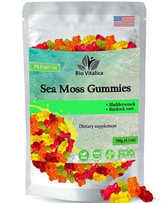 BIO VITALICA Sea Moss Gummies - Irish sea Moss raw Organic, Bladderwrack, Burdock Root. Contains Sea Moss Gel and Powder. Superfoods for Vegan, Keto and Dr Sebi Diet. Immune Boosting (1, Original)